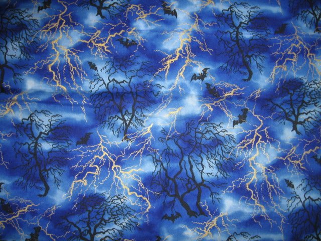 Halloween Bats lightening scary glitter fabric overall cotton by the yard