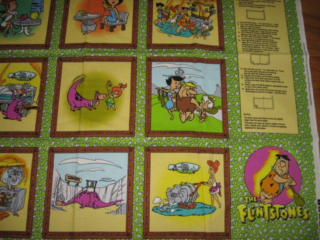 Flintstones Family Life characters soft Book Fabric Panel to sew vintage