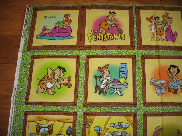 Image 1 of Flintstones Family Life characters soft Book Fabric Panel to sew vintage