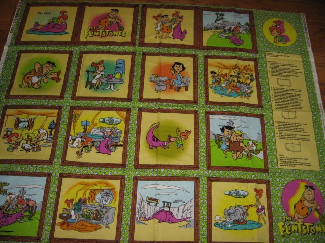 Image 2 of Flintstones Family Life characters soft Book Fabric Panel to sew vintage