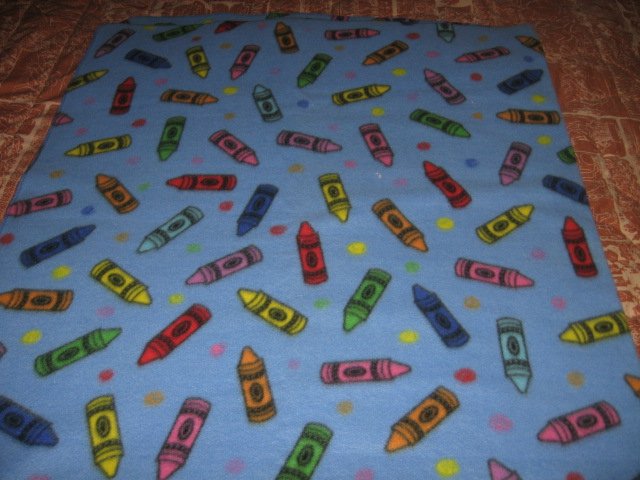 Teacher Gift crayons colors on blue fleece bed blanket  38 inch by 62 inch