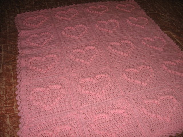 child love blanket handmade pink yarn