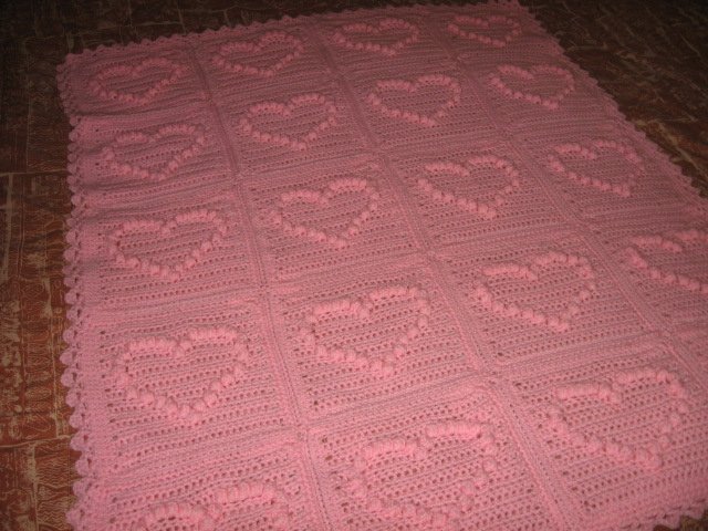 Image 0 of child love blanket handmade pink yarn