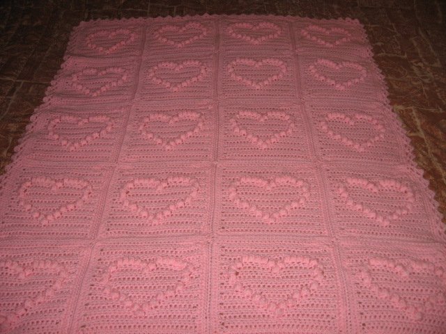 Image 1 of child love blanket handmade pink yarn