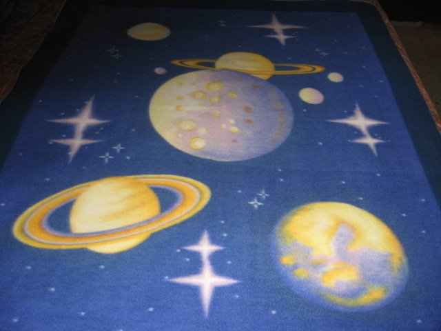 Image 0 of Universe Planets  stars blue Fleece Blanket Rare 