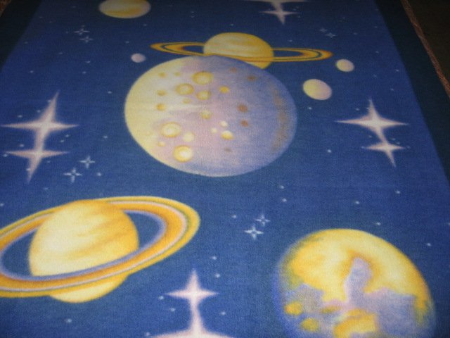 Image 1 of Universe Planets  stars blue Fleece Blanket Rare 