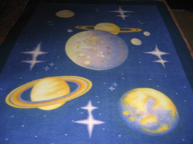 Image 2 of Universe Planets  stars blue Fleece Blanket Rare 