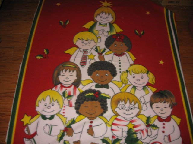 children multi national Christmas tree fleece blanket bed size  