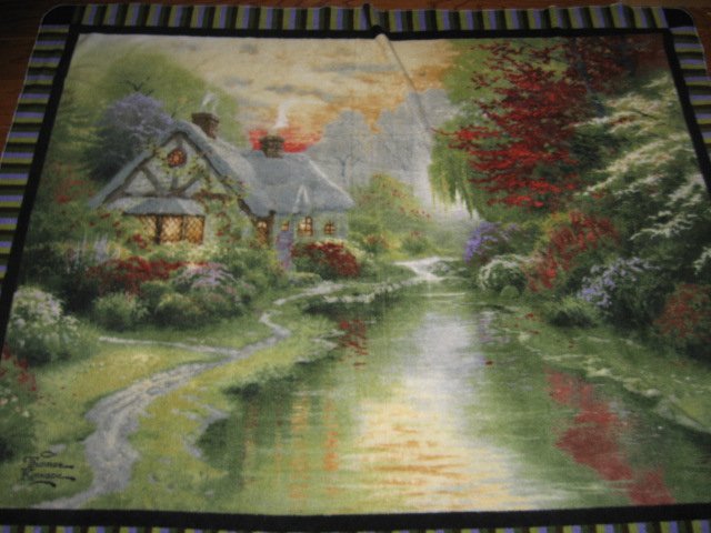 Kinkade Riverside Cottage fleece blanket panel