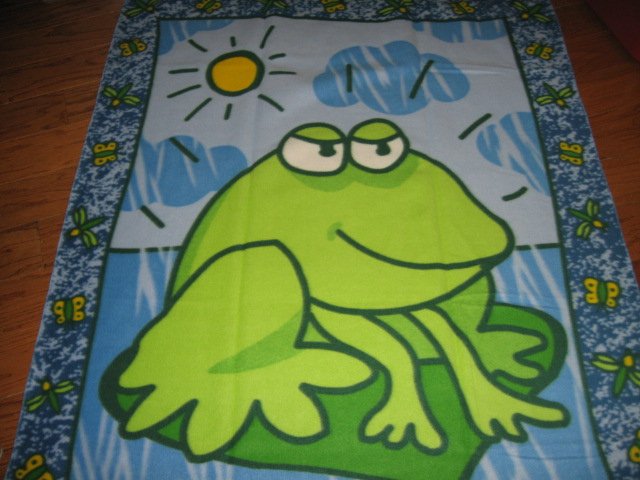 Image 0 of Frog Big Eyes Green fleece blanket panel