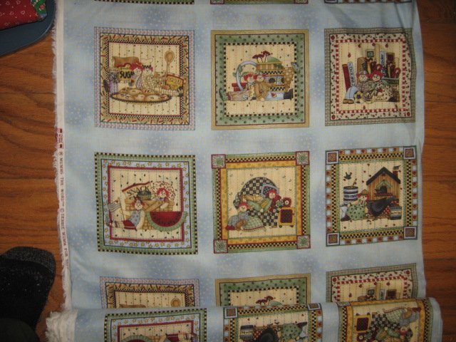 Family scenes Raggedy Ann and Andy fabric squares 