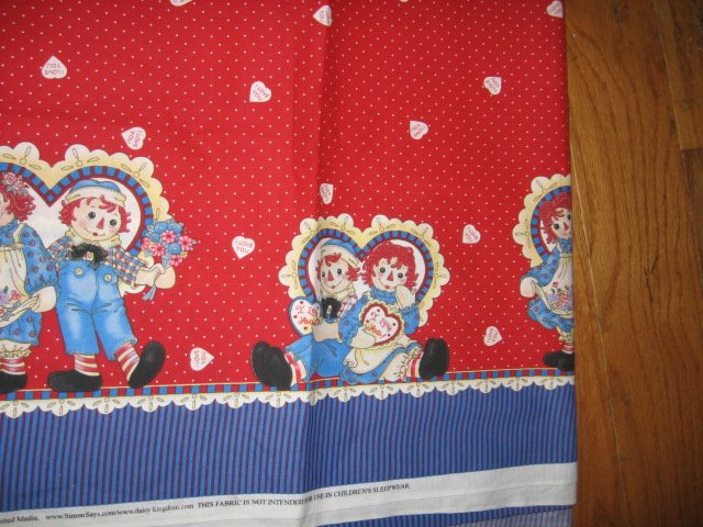 Raggedy Ann Andy  cotton fabric last large piece blue border 