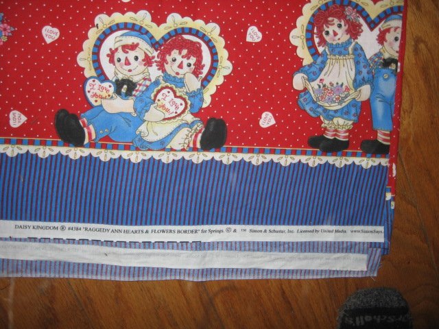 Image 1 of Raggedy Ann Andy  cotton fabric last large piece blue border 