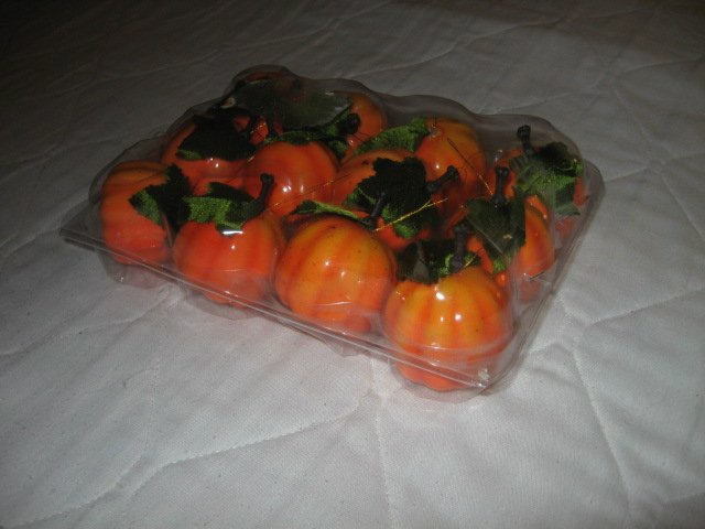 Halloween pumpkins small plastic decorative w/ holders new in box set of twelve