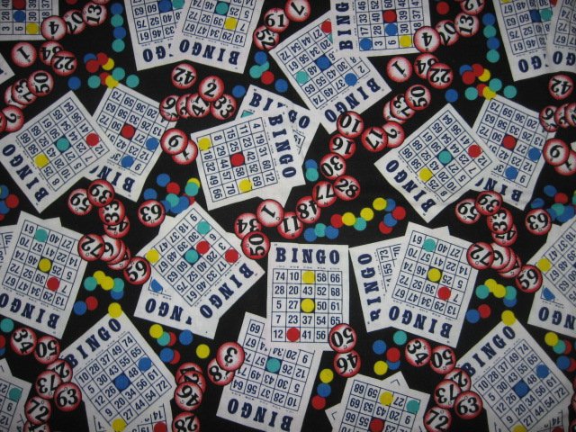 Bingo Cards Balls Fabric pictures Out of print Large piece
