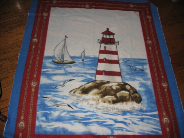 Image 0 of Ocean lighthouse seagull sailboat nautical fleece blanket  