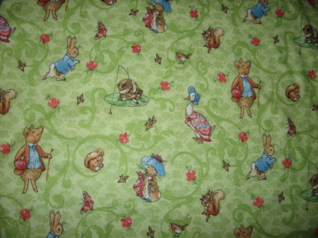 BENJAMAN BUNNY  Beatrix Potter green Flannel  blanket Out of print