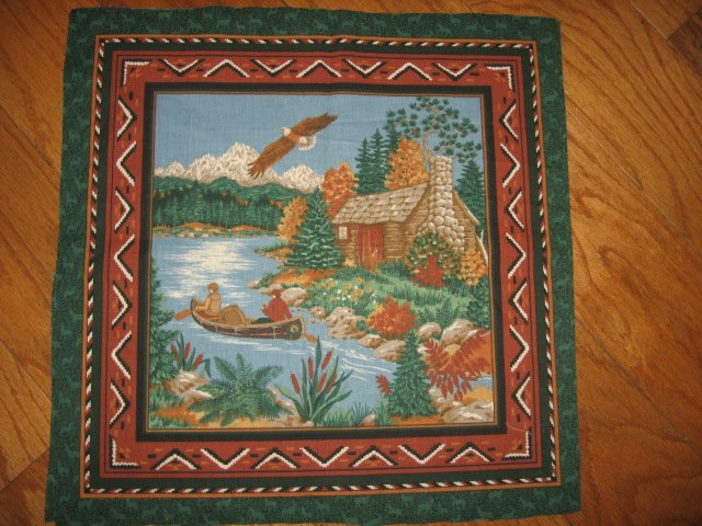  bird eagle  cabin  mountains  fabric  panels to sew