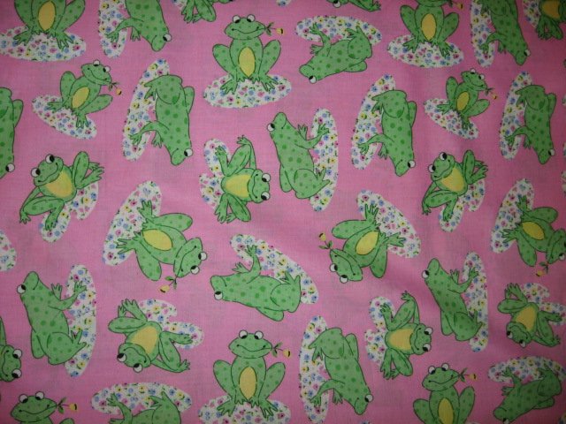 Leap Frogs Green on pink cotton fabric bolt 8 yards