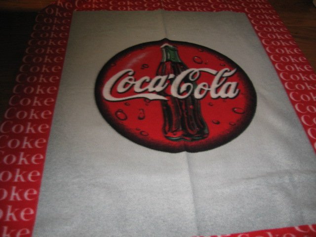 Image 1 of A1 Coca Cola Picture of Bottle Large Fleece Blanket Coke Border