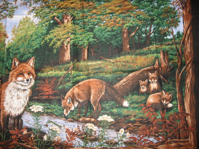 Image 1 of A1 Red Fox Family Fabric Wall Panel