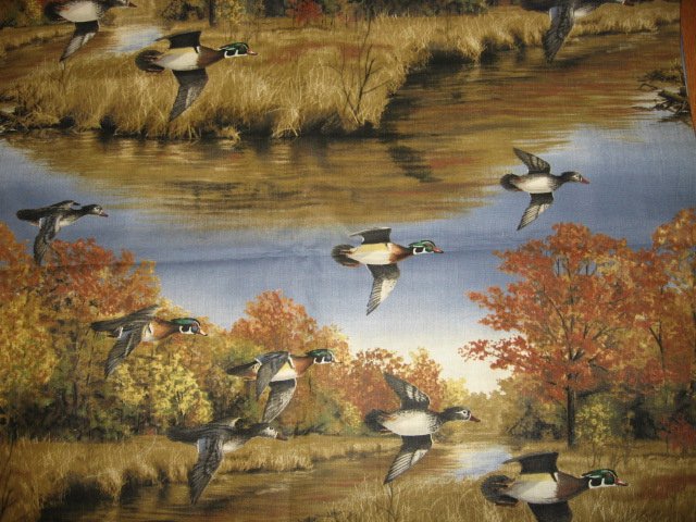 Image 0 of A1 Hautman Mallard Wood Duck Marsh Scene Fabric