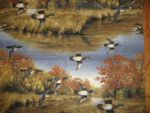 Image 1 of A1 Hautman Mallard Wood Duck Marsh Scene Fabric