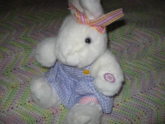 Easter Bunny girl Cotton Dress plush sits batteries Sings