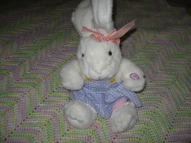 Image 1 of Easter Bunny girl Cotton Dress plush sits batteries Sings