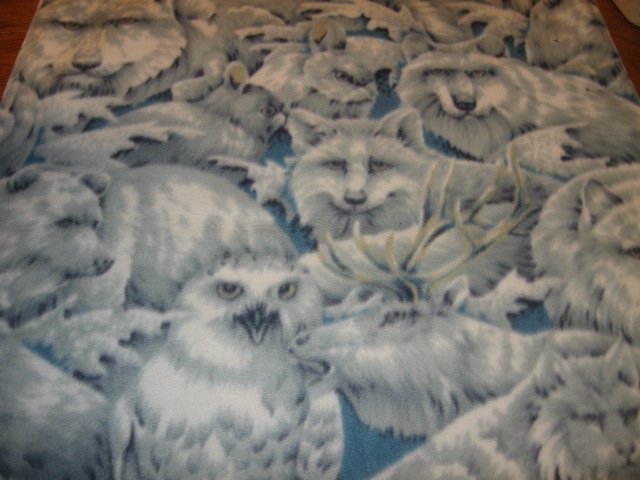  wolf owl collage fleece fabric
