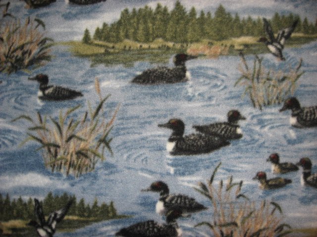 Image 0 of Loons on a Lake with Cattails Islands very rare Fleece fabric blanket