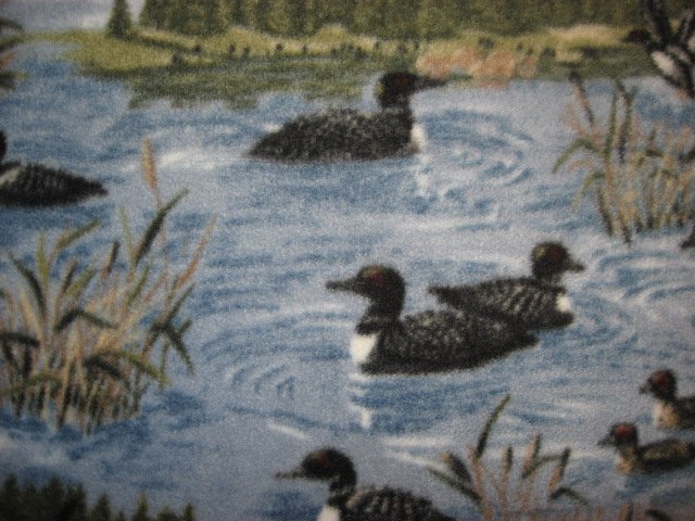 Image 1 of Loons on a Lake with Cattails Islands very rare Fleece fabric blanket