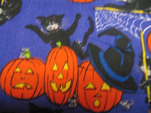 Image 1 of Halloween Cats Mice Pumpkins Spiders Webs Purple Cotton fabric by the yard 
