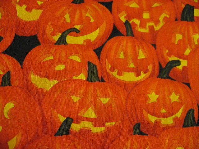 Image 0 of Halloween Pumpkin Smile Face bright  Orange Cotton fabric by the yard