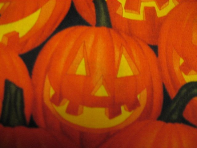 Image 1 of Halloween Pumpkin Smile Face bright  Orange Cotton fabric by the yard