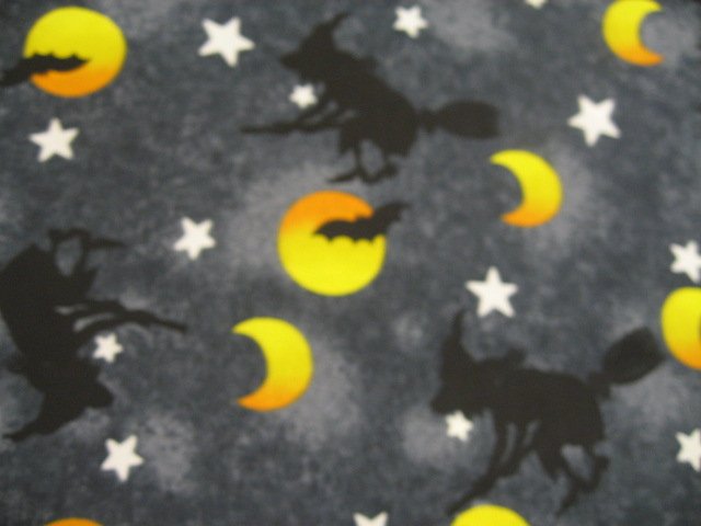 Halloween Witches broom bats moons stars Cotton fabric by the yard 