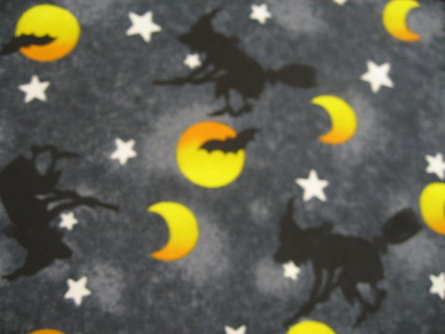 Image 0 of Halloween Witches broom bats moons stars Cotton fabric by the yard 