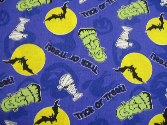 Halloween Cats Pumpkins Mummy bat moon monsters Purple Cotton fabric by the yard