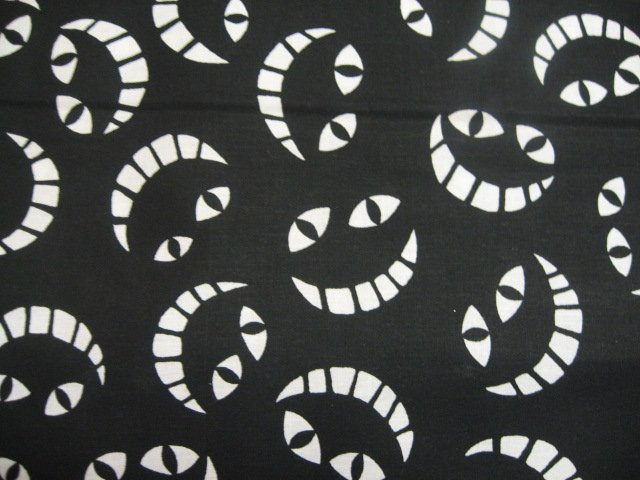 Halloween black Cats Smiley teeth in the dark Cotton fabric  