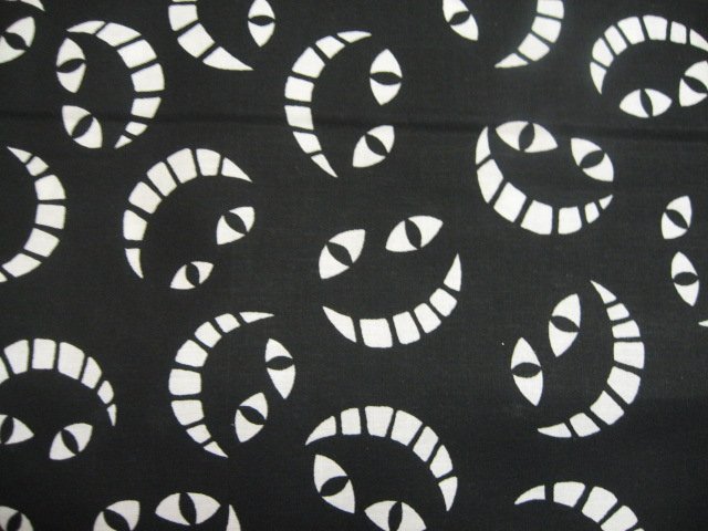 Image 0 of Halloween black Cats Smiley teeth in the dark Cotton fabric  