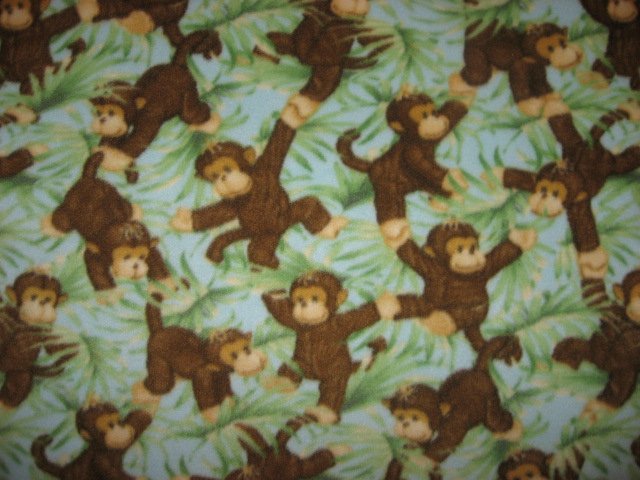 Image 0 of Jungle baby monkeys and Green leafs Child bed size Fleece Blanket 45 by 58