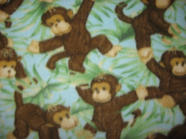 Image 1 of Jungle baby monkeys and Green leafs Child bed size Fleece Blanket 45 by 58