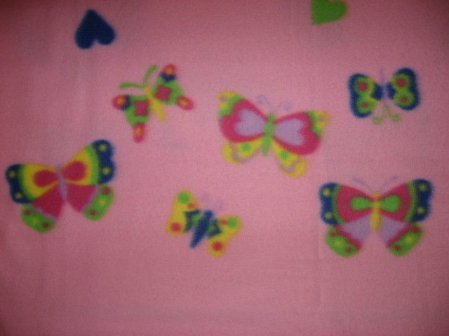 Image 1 of Fleece blanket for  child Light Pink hearts center and butterfly border 
