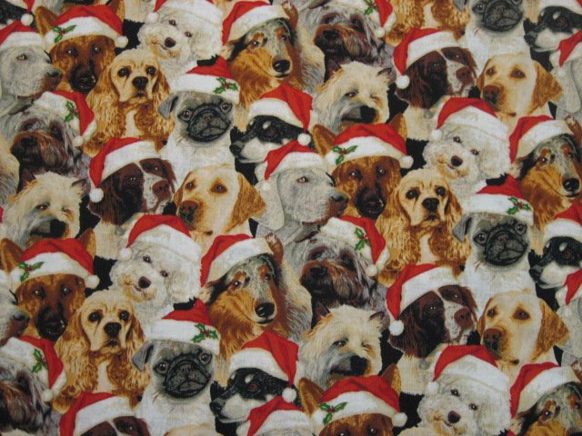 Image 0 of Dogs in Red Christmas hats 100% Cotton Quilt Sewing Fabric by the yard