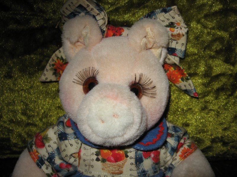 Image 1 of Pig doll Jointed Stuffed Velour Toy Removeable Dress Bloomers Gift /