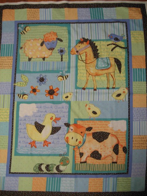 Image 0 of Farm Sheep Cow Horse Duck Squares Crib quilt fabric panel to sew