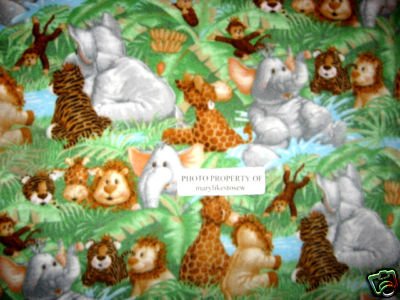 Image 0 of Jungle monkey and Baby animals Toddler bed size Fleece blanket Patty Reed