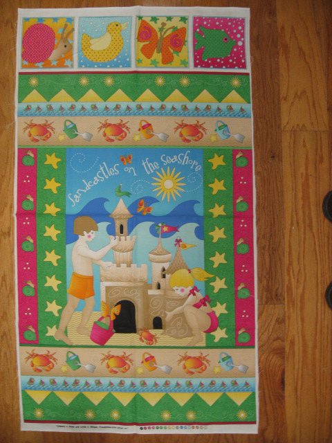 Sand castle Children Sunshine boat sea crab pictures  fabric Wall Panel to sew