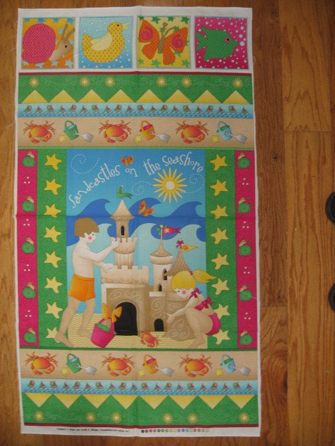 Image 0 of Sand castle Children Sunshine boat sea crab pictures  fabric Wall Panel to sew