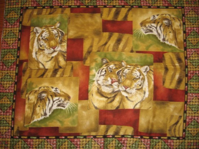 Tiger Faces fleece blanket Panel with finished edges 